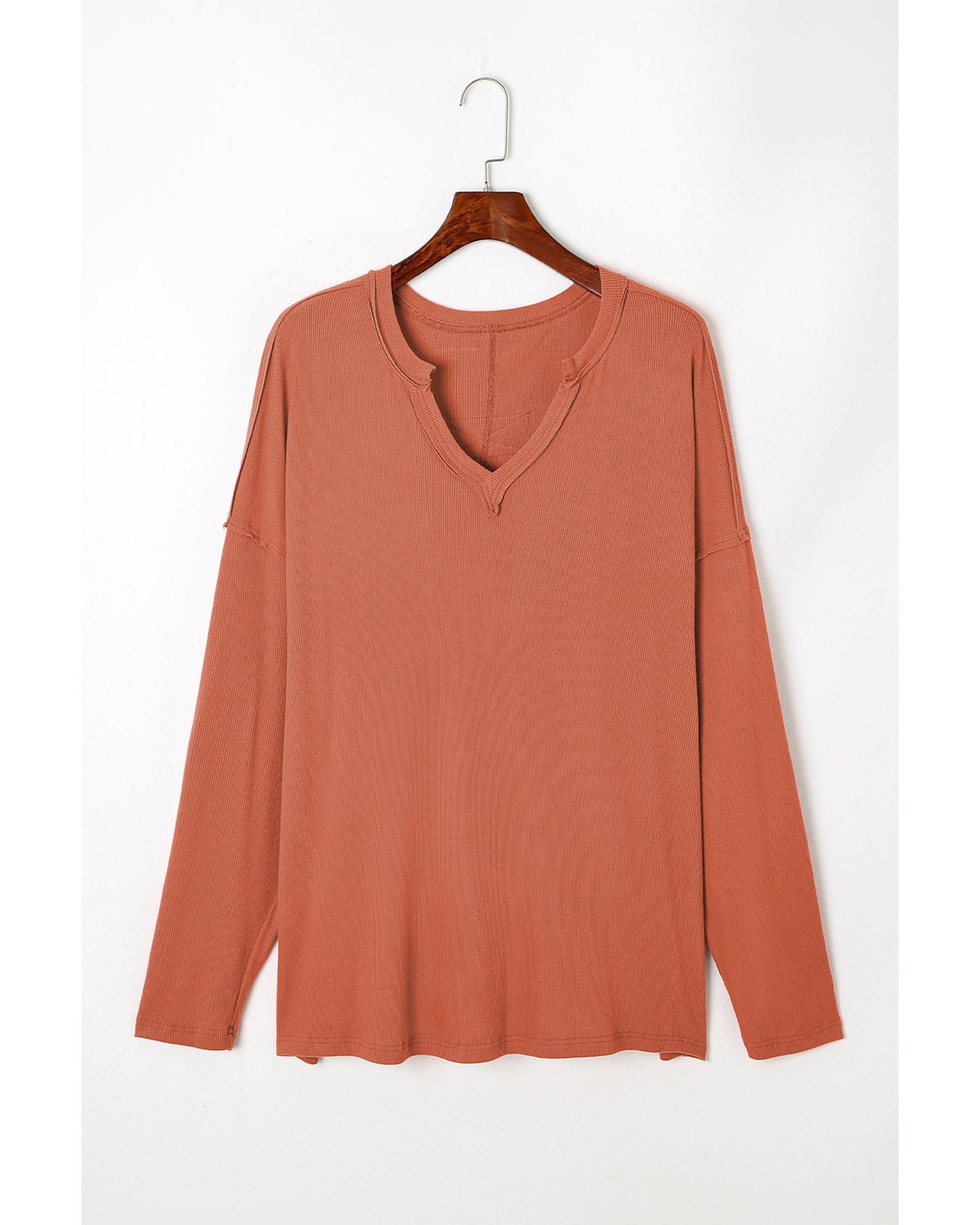 Plus Size Women's Top with Exposed Seam V Neck Long Sleeve - Gold Flame 3X