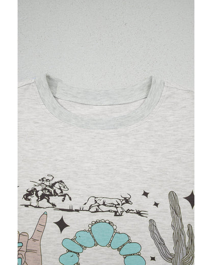 Light Grey Yee Haw Western Fashion Print Plus Size Tee - 2X