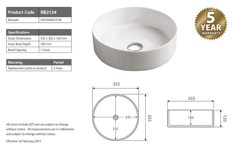 Matte Pink Round Porcelain Sink - 360 mm Counter Basin - SuperSaverAU - view 1