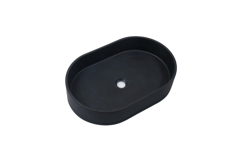 Matte Black Concrete Oval Countertop Basin 580mm - Modern Design - SuperSaverAU - view 1