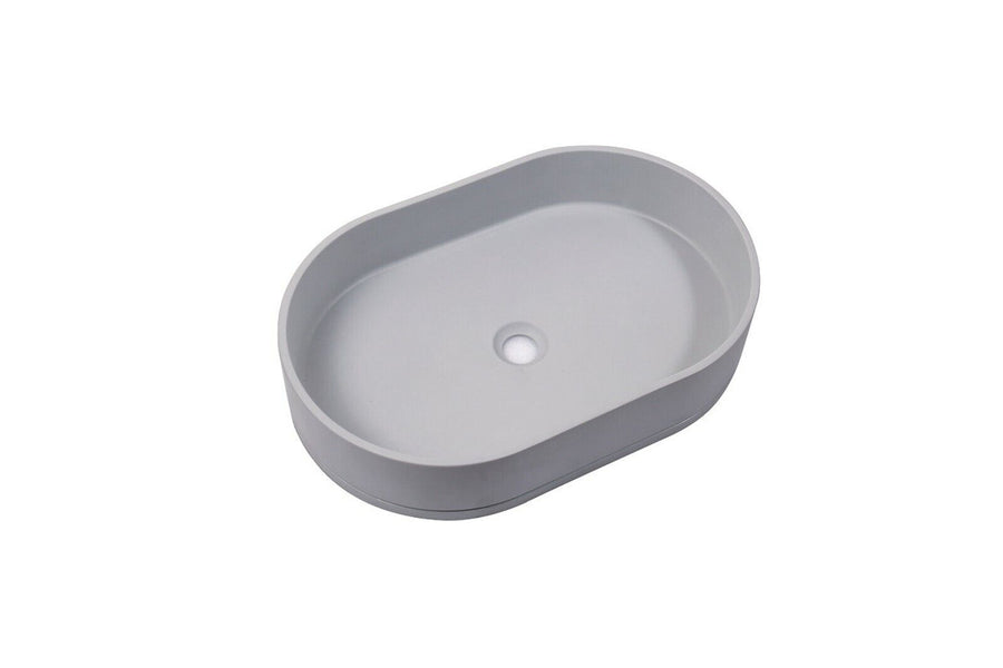 Matte Light Gray Oval Concrete Wash Basin - 580mm - SuperSaverAU - view 1