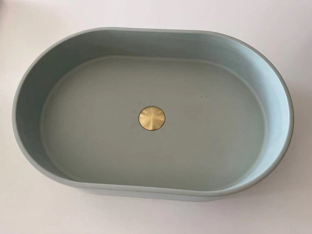Matte Mint Green Concrete Oval Countertop Basin 580mm - Modern Finish - SuperSaverAU - view 1
