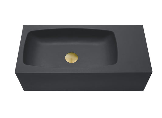Mito 650mm Matte Black Concrete Wall Hung Curved Basin, No Tap/Faucet Mount