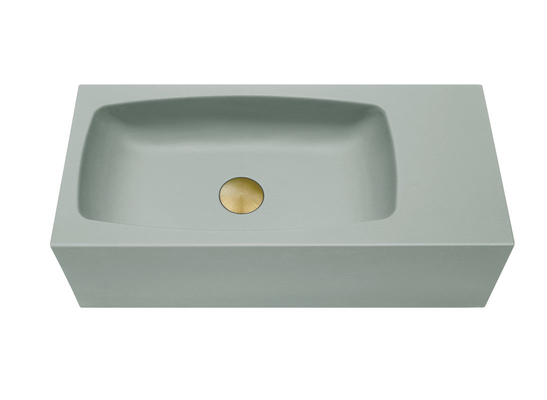 Mito 650mm Matte Mint Green Concrete Wall Hung Vessel Basin, Curved Design