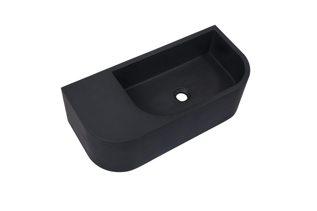 Matte Black Curved Wall Hung Concrete Basin 650mm - Elegant Mito Style - SuperSaverAU - view 1