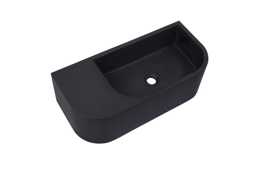 Matte Black Curved Wall Hung Concrete Basin 650mm - Elegant Mito Style - SuperSaverAU - view 1