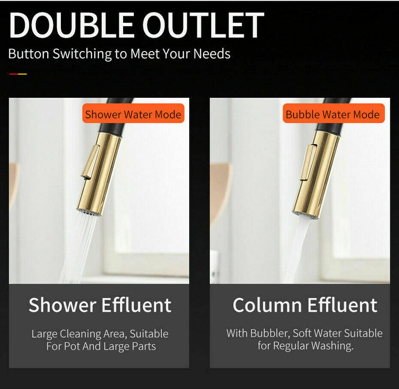 Brushed Gold & Matte Black Pull-out Spray Kitchen Mixer Tap 420mm - SuperSaverAU - view 4