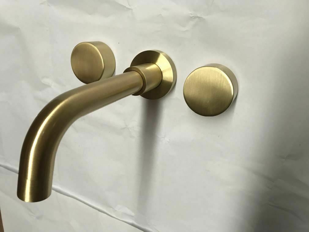 2021 New Burnished Gold Brushed Brass Wall Mixer Tap 200mm WELS 5 Star - SuperSaverAU - view 1