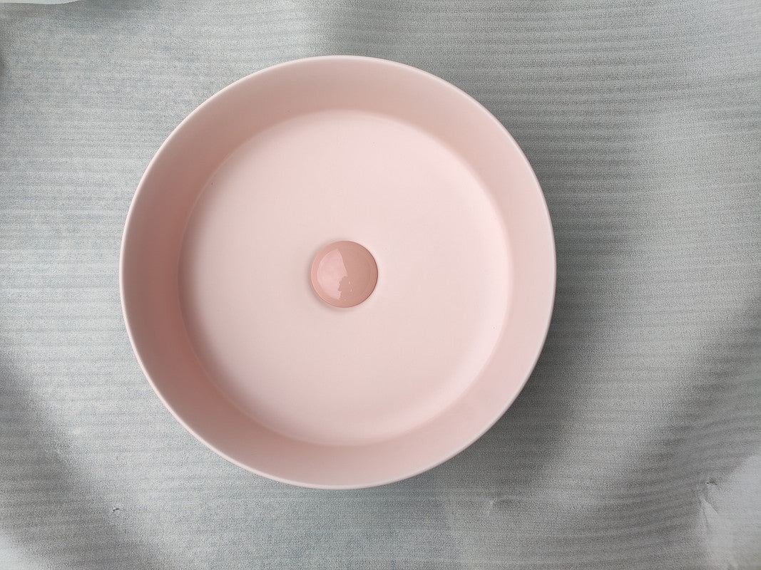 Matte Pink Round Porcelain Sink - 360 mm Counter Basin - SuperSaverAU - view 1