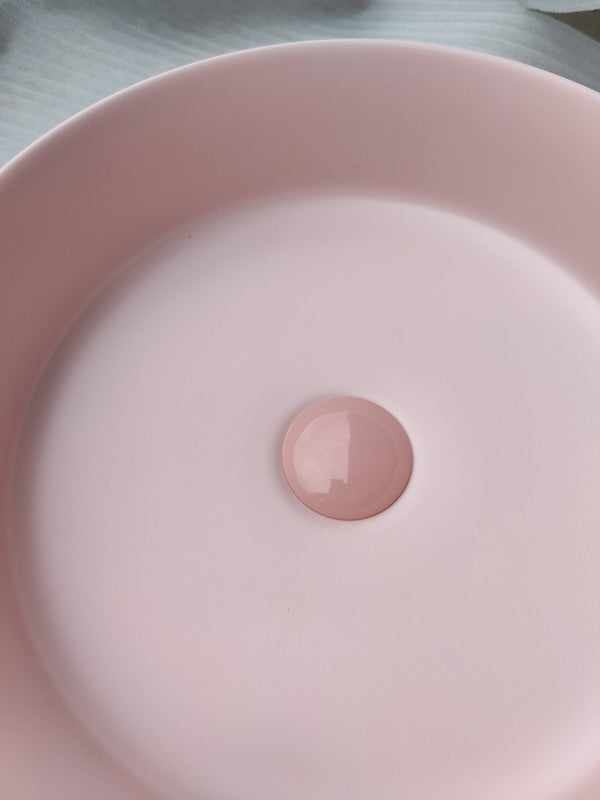 Matte Pink Round Porcelain Sink - 360 mm Counter Basin - SuperSaverAU - view 2