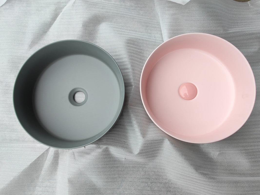 Matte Pink Round Porcelain Sink - 360 mm Counter Basin - SuperSaverAU - view 3