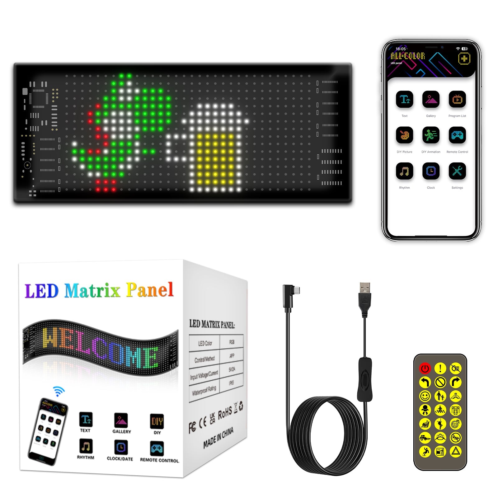 Programmable LED Matrix Panel Flexible Screen IP65 with APP Control 70*173mm - SuperSaverAU - view 5