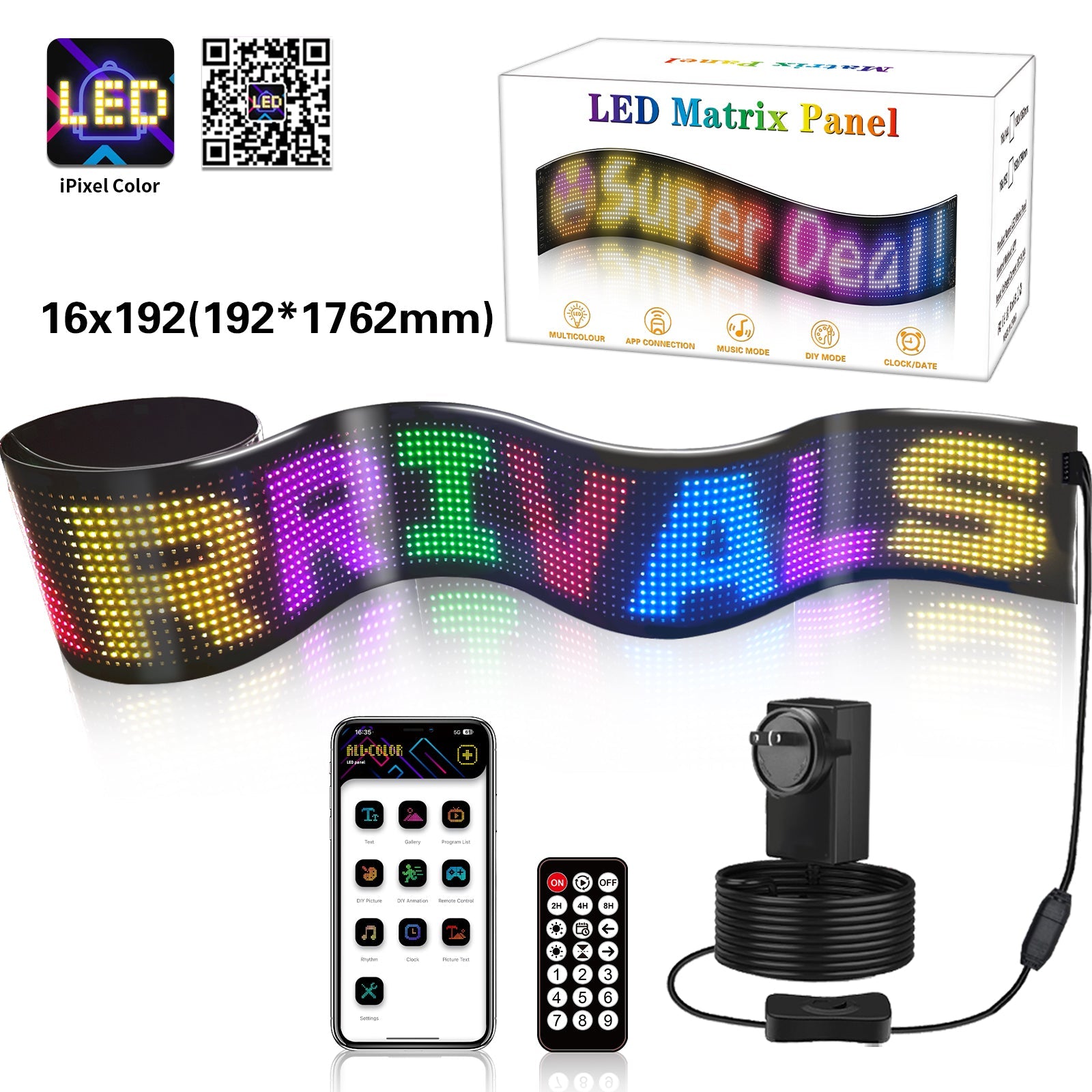 Programmable LED Matrix Panel Flexible Screen IP65 with APP Control 192*1762mm - SuperSaverAU - view 4