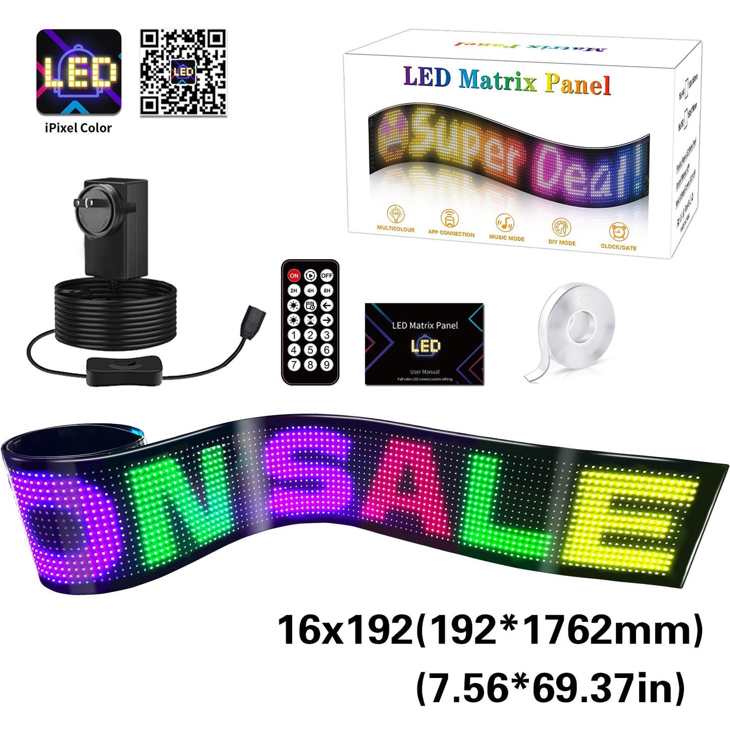 Programmable LED Matrix Panel Flexible Screen IP65 with APP Control 192*1762mm