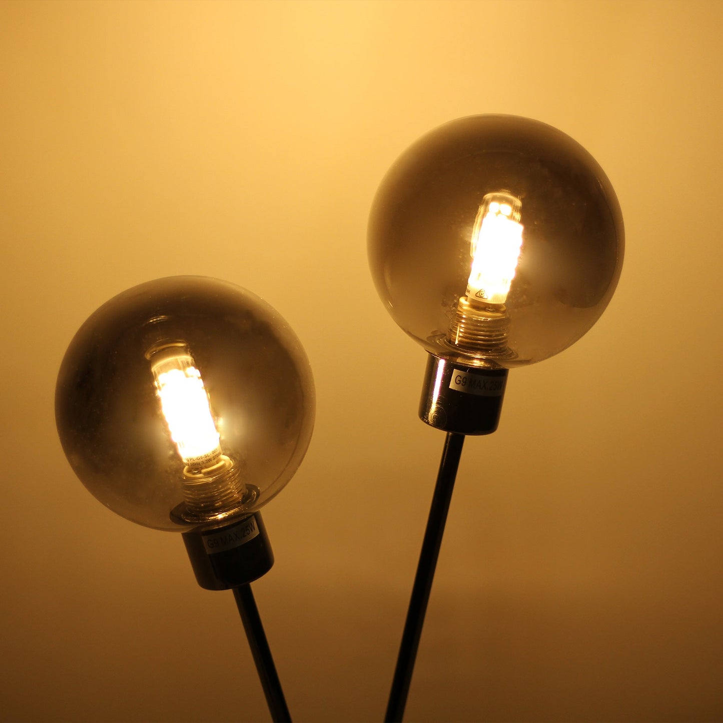 Grette Table Lamp - Black Chrome, H 39cm x L 12cm x W 28cm, G9 2x3.3W, Smoked Glass