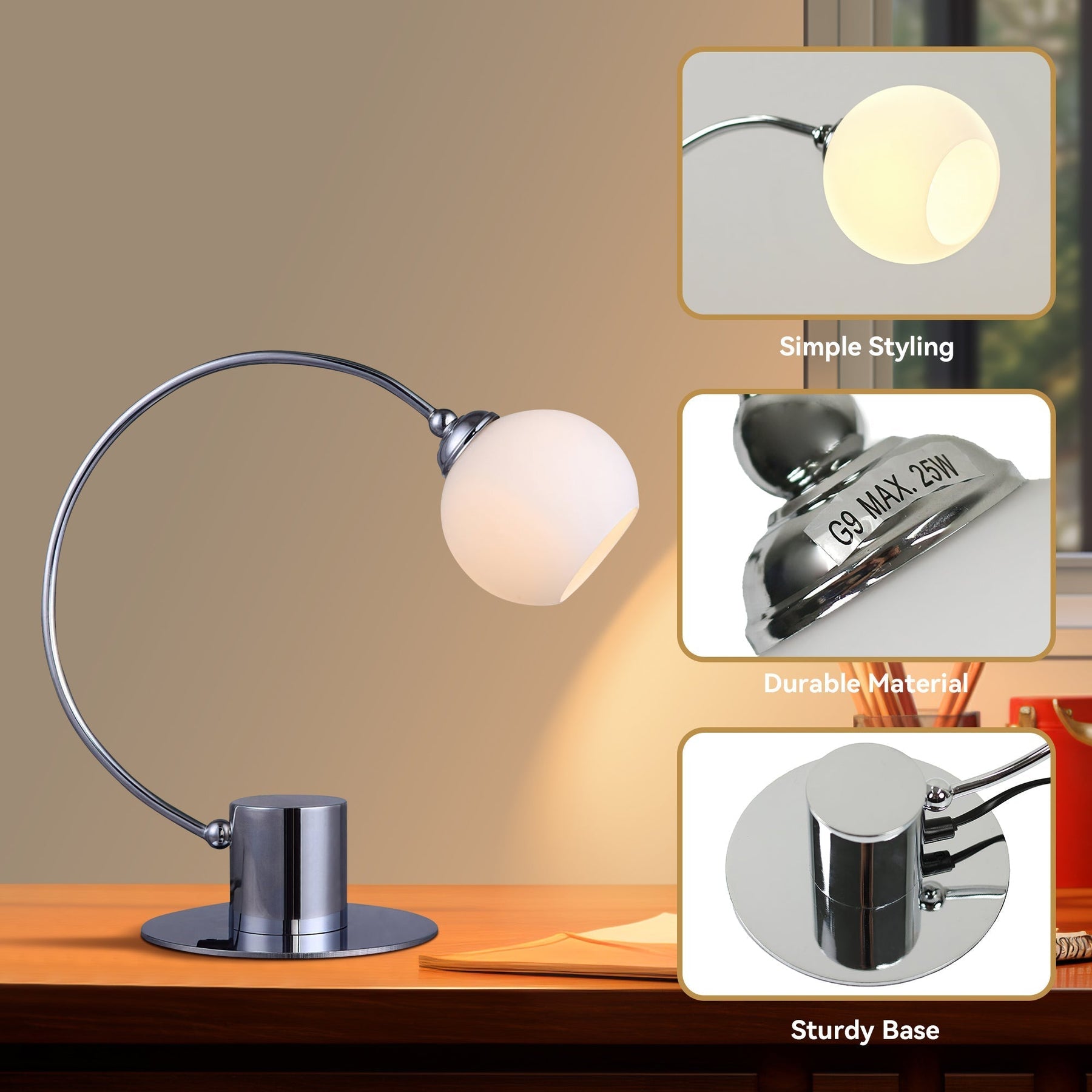 Lexi Lighting Penelope Touch Table Lamp with Glass Shade - Chrome