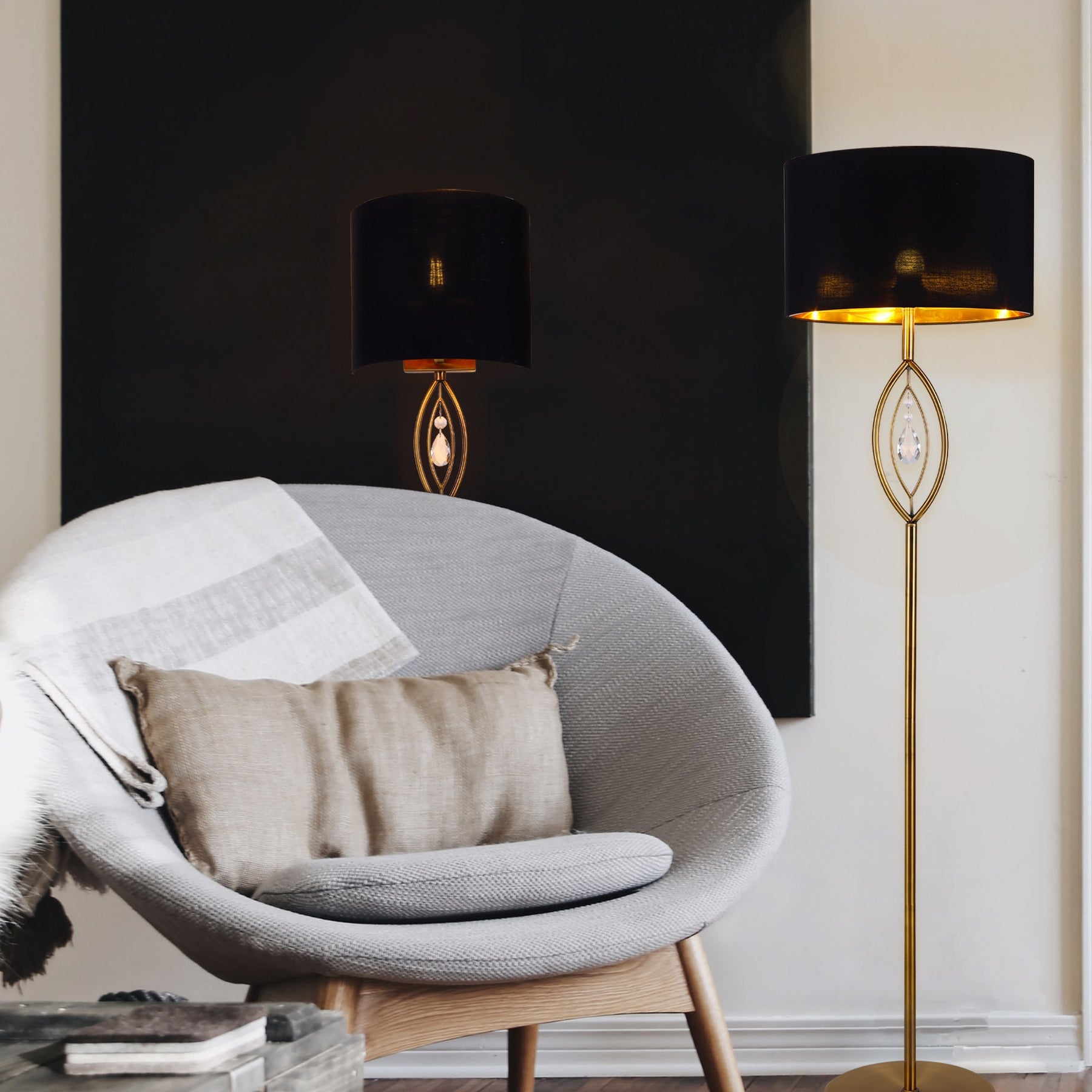 Lexi Lighting Greta Wall Light with Fabric Linen Shade - Black & Brass