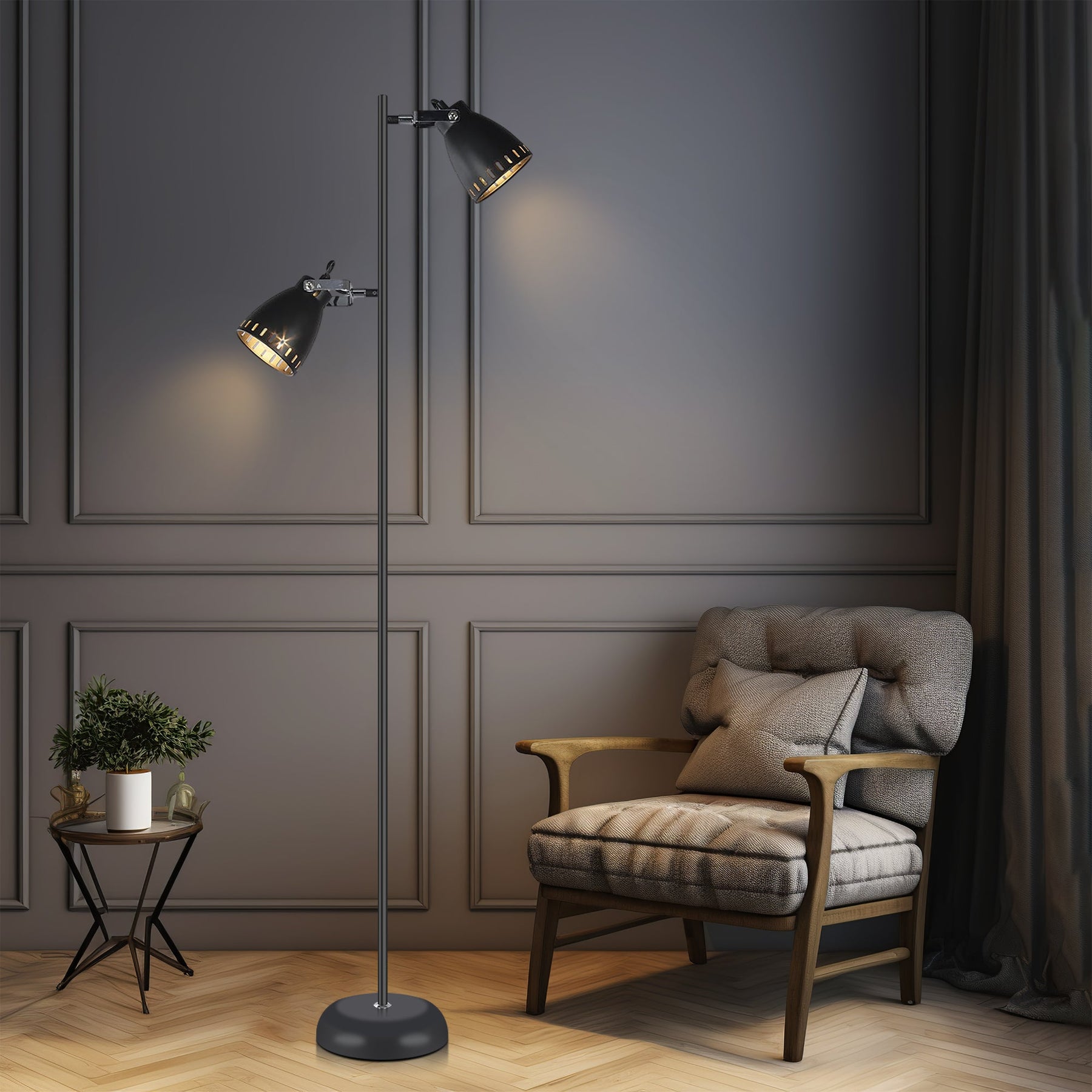 Audrey Floor Lamp - 1580mm Black Metal, Adjustable Dual Light, E27 Fitting - SuperSaverAU - view 2