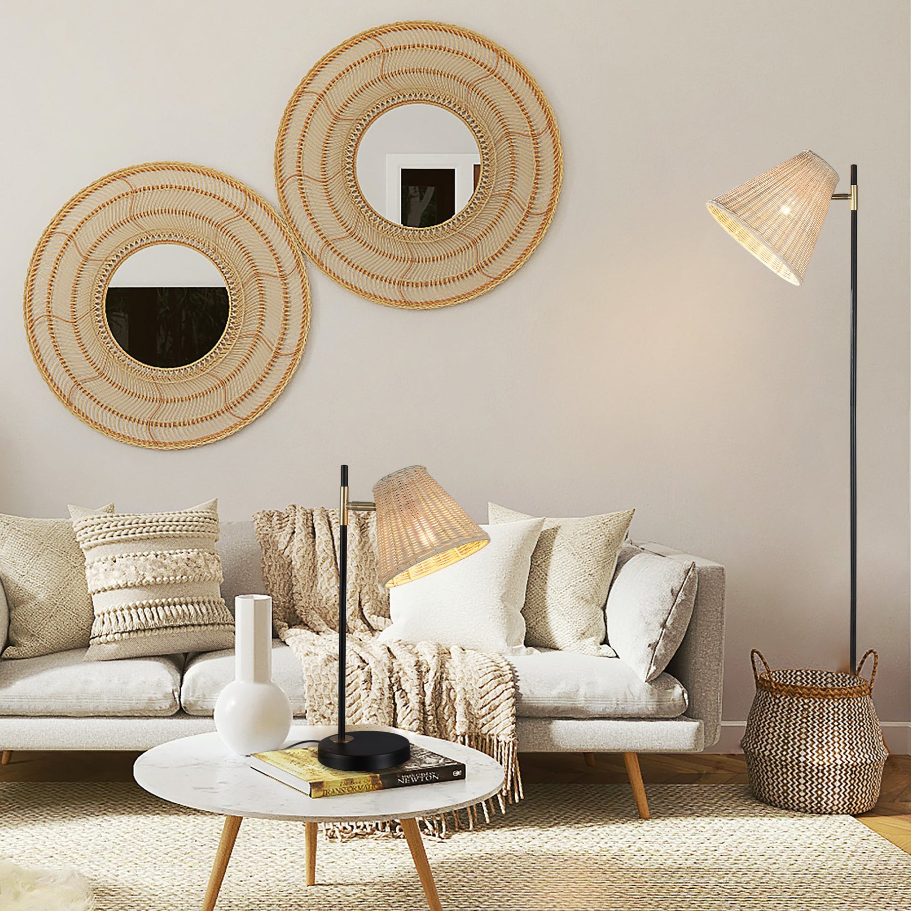 Yvette Rattan Floor Lamp, Black Natural Rattan, H1590mm, E27, 60W Max - SuperSaverAU - view 2