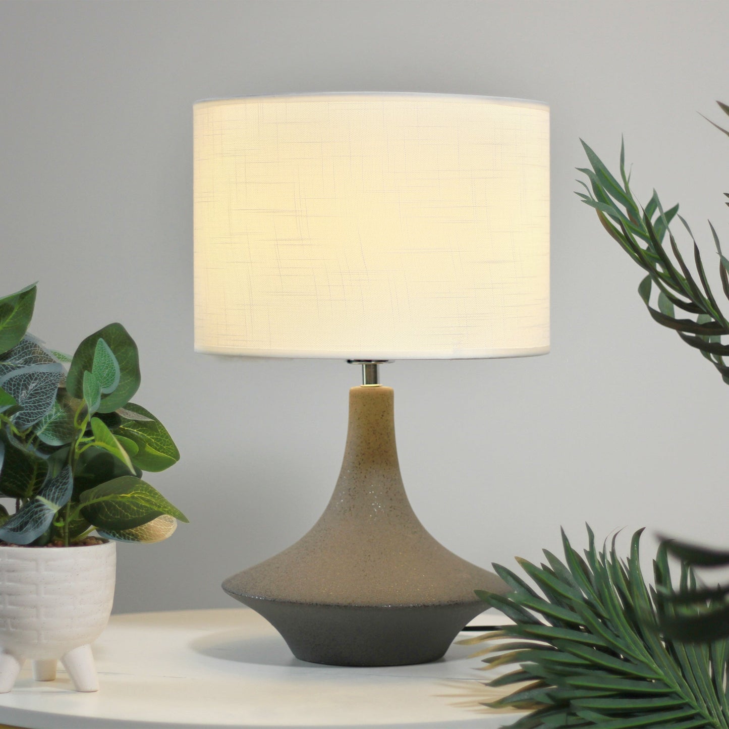 Symfonisk Desk Lamp - Small, Black Ceramic Base, White Fabric Shade, Modern Design