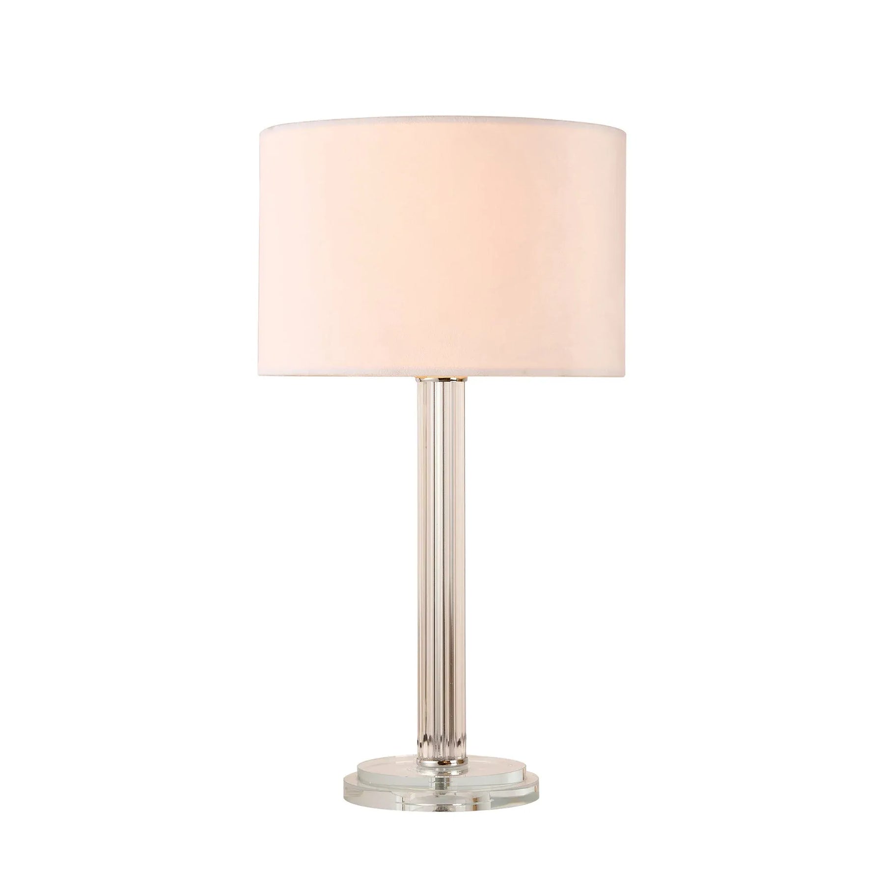 Cosima Table Lamp – Clear Glass Base with White Fabric Shade, E27