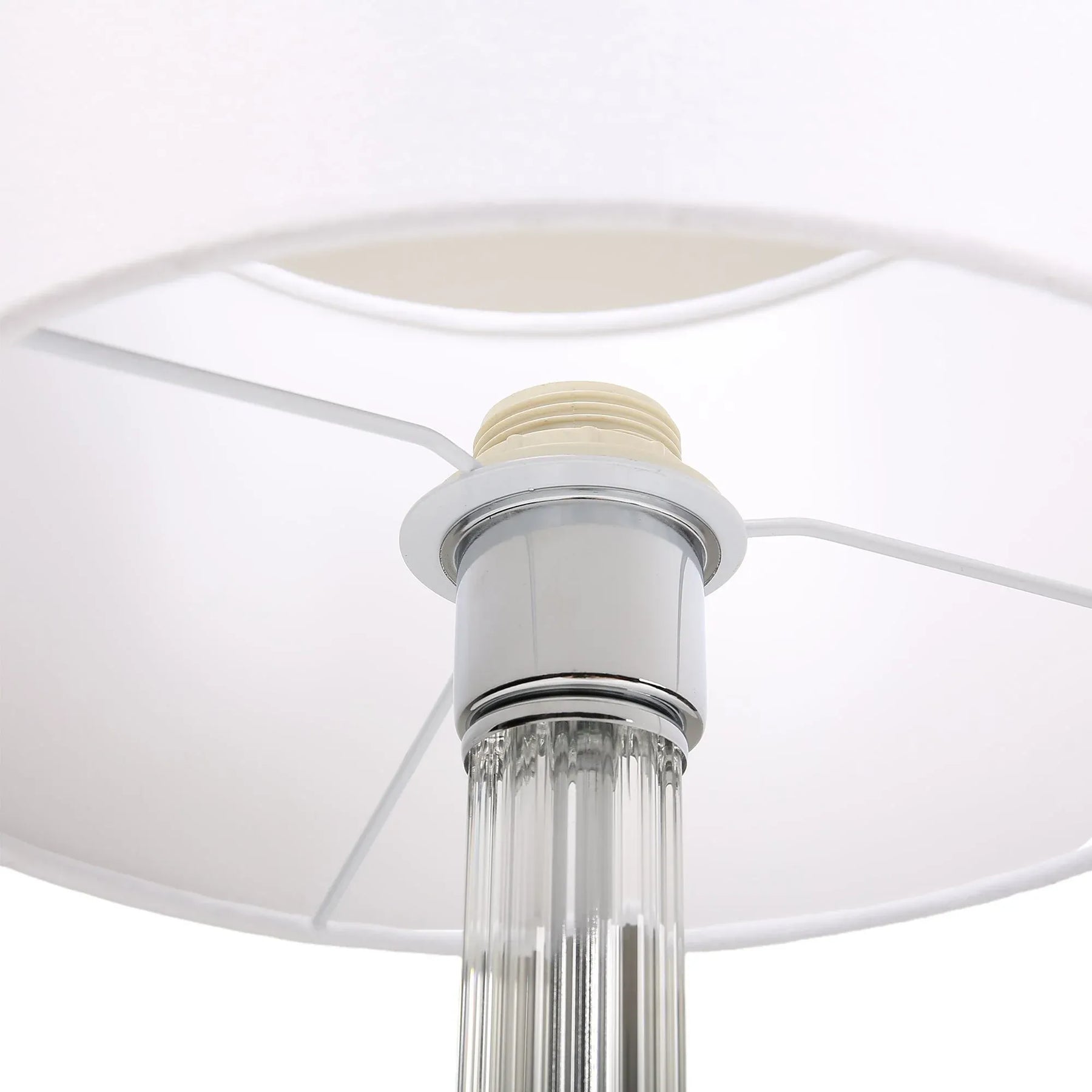Cosima Table Lamp – Clear Glass Base with White Fabric Shade, E27