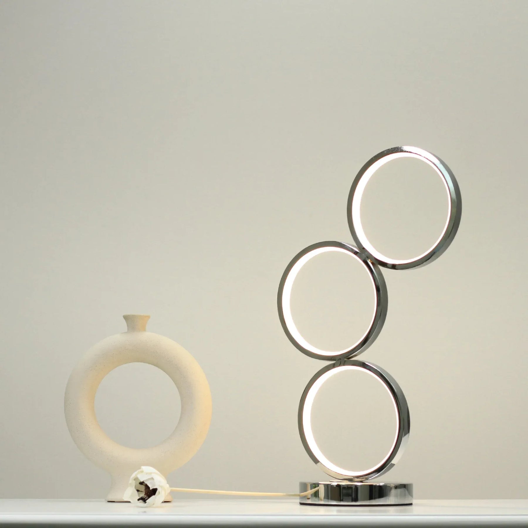 Iva LED Touch Table Lamp – Chrome 44cm, 18W Circular Light Design