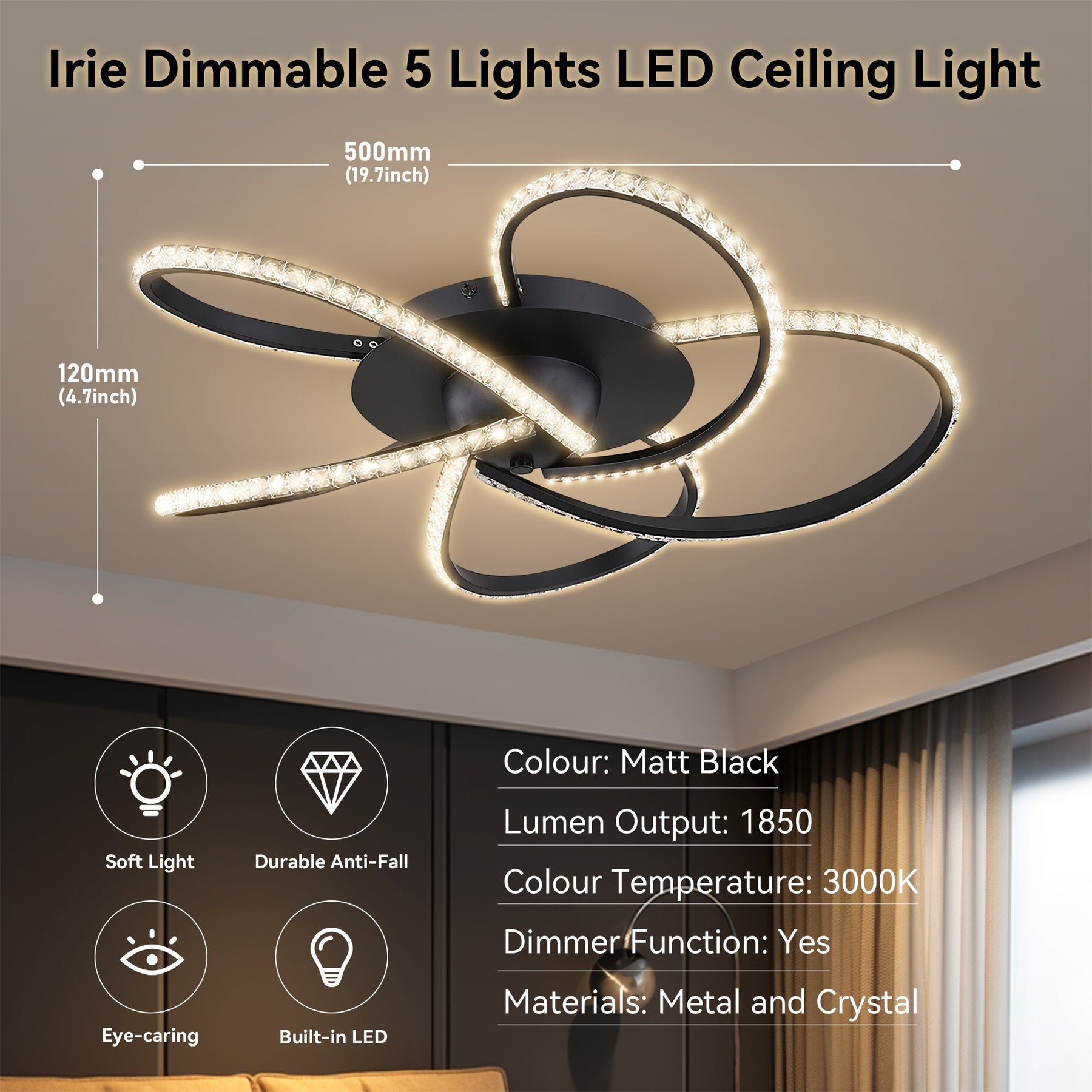 Lexi Lighting Irie Dimmable 5 Light LED Ceiling Light 29W - Black