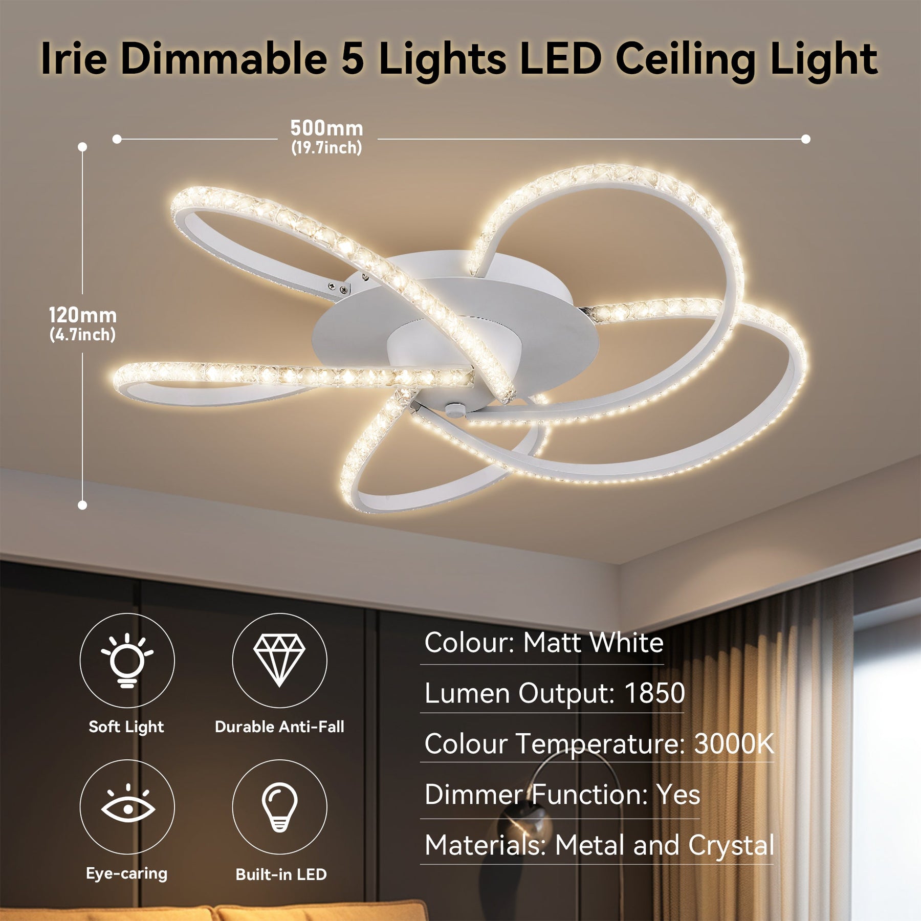 Lexi Lighting Irie Dimmable 5 Light LED Ceiling Light 29W - White