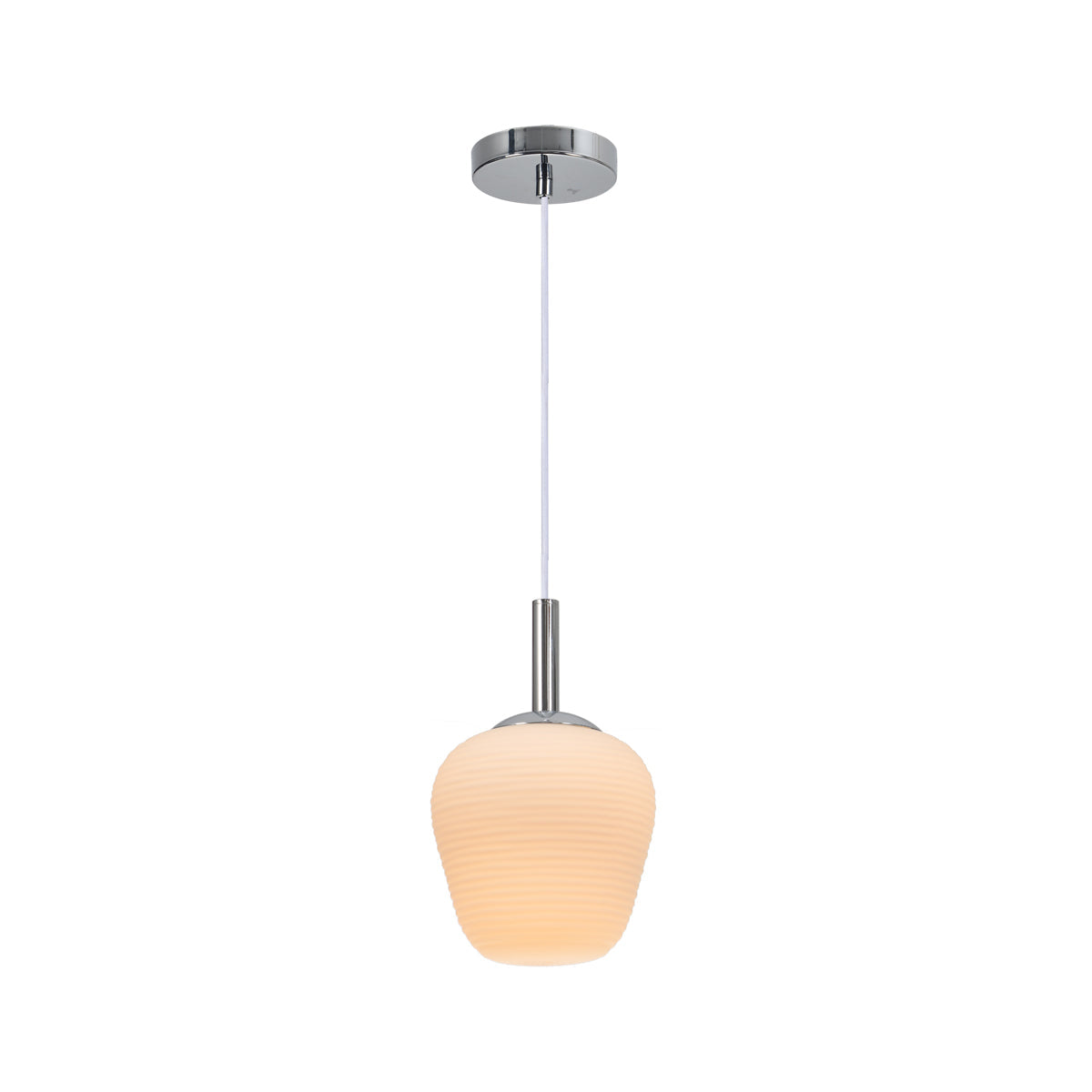 Annika Glass Pendant Light - Chrome & Opal, H 170cm x L 19cm x W 19cm, Frosted Shade