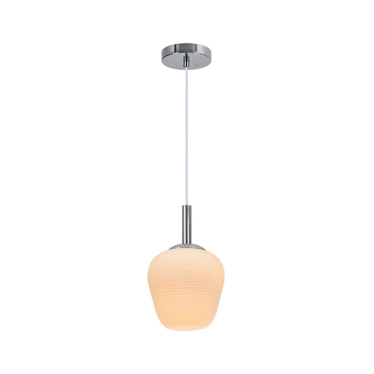 Annika Glass Pendant Light - Chrome & Opal, H 170cm x L 19cm x W 19cm, Frosted Shade