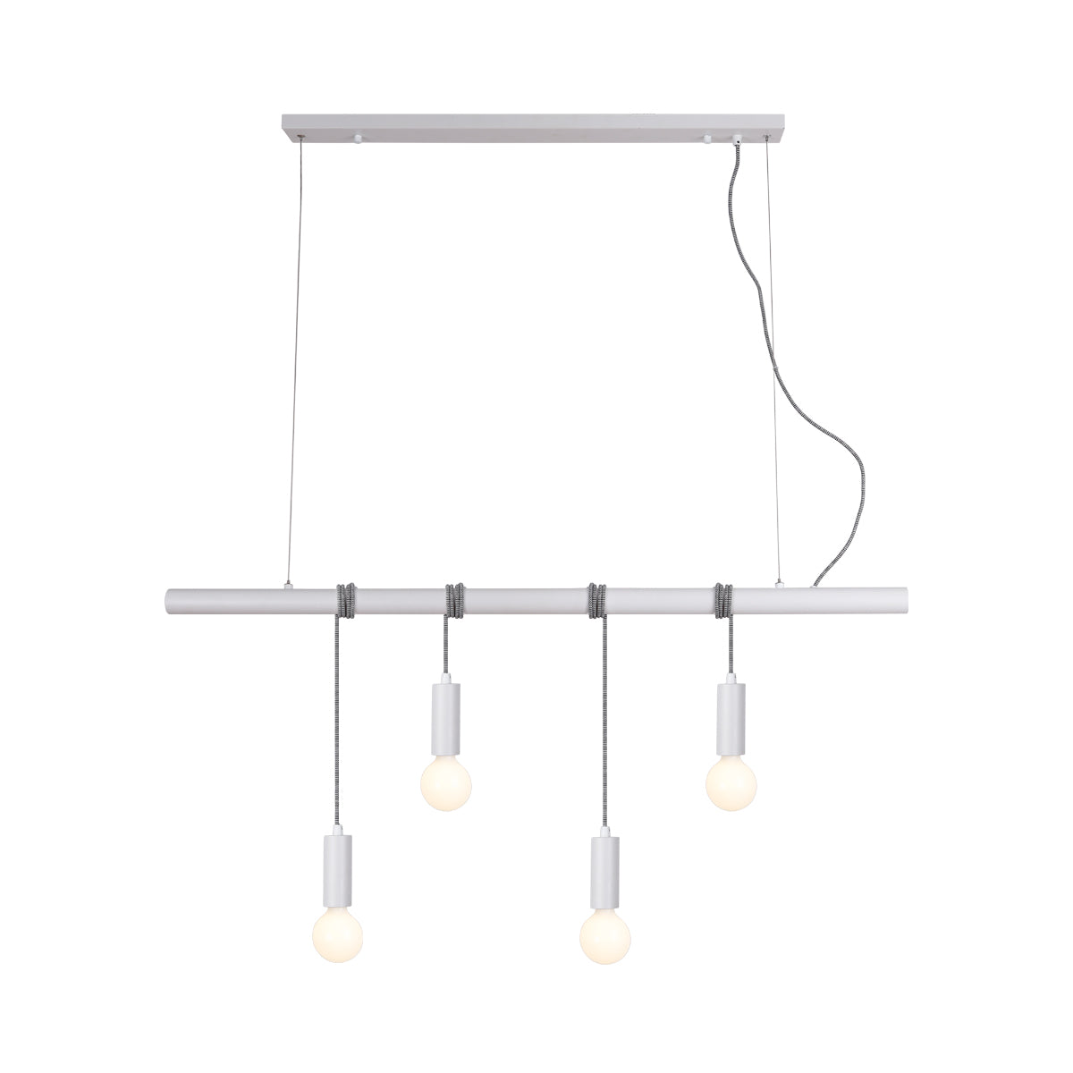 Bikkel Four Light Pendant - White, H 210cm x L 120cm, Adjustable Heights