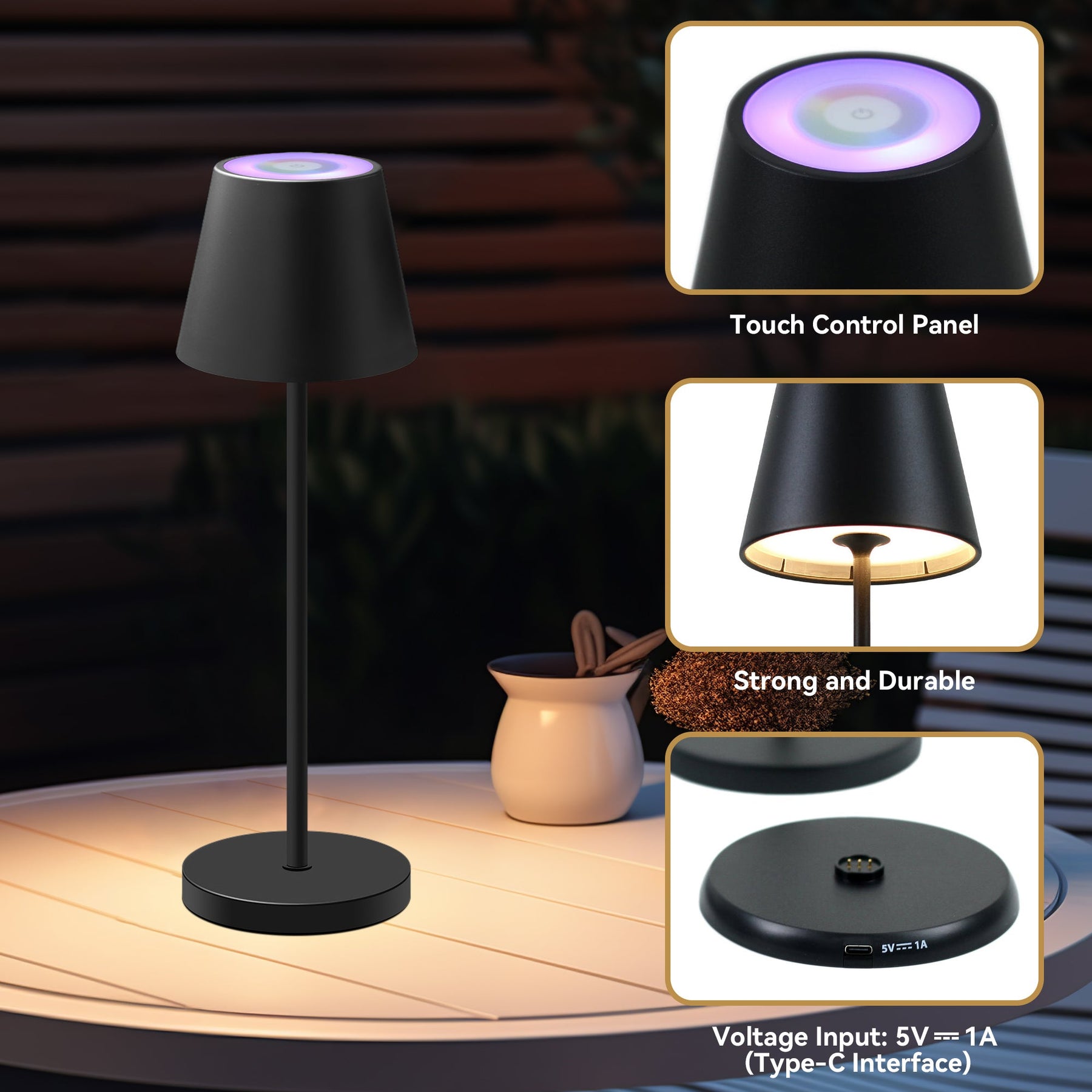 Lexi Lighting Enoki Portable RGB Table Lamp with Touch Dimmer - Black