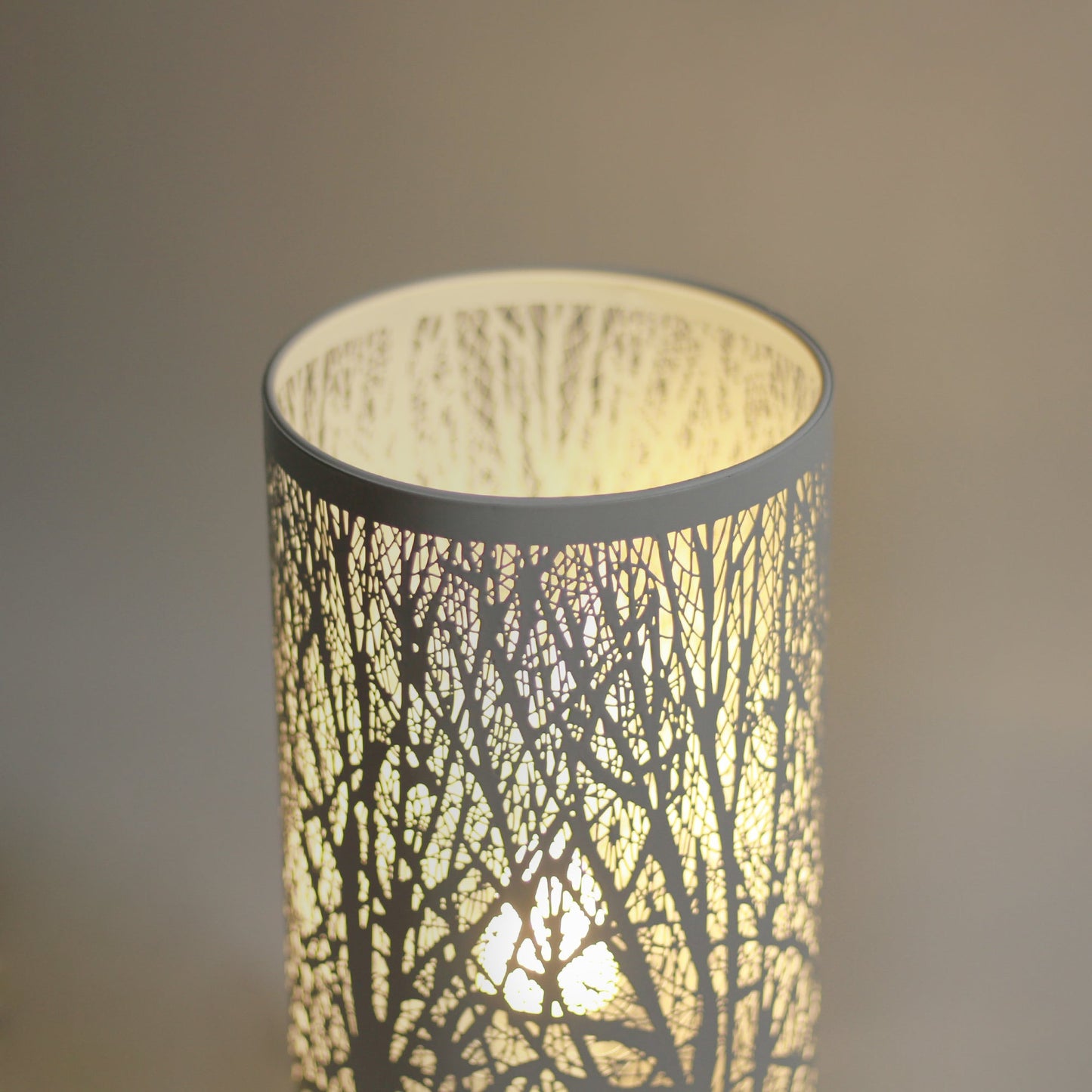 White Forest Table Lamp - 29H x 13.5W x 13.5D - Cylindrical Metal Shade, E27