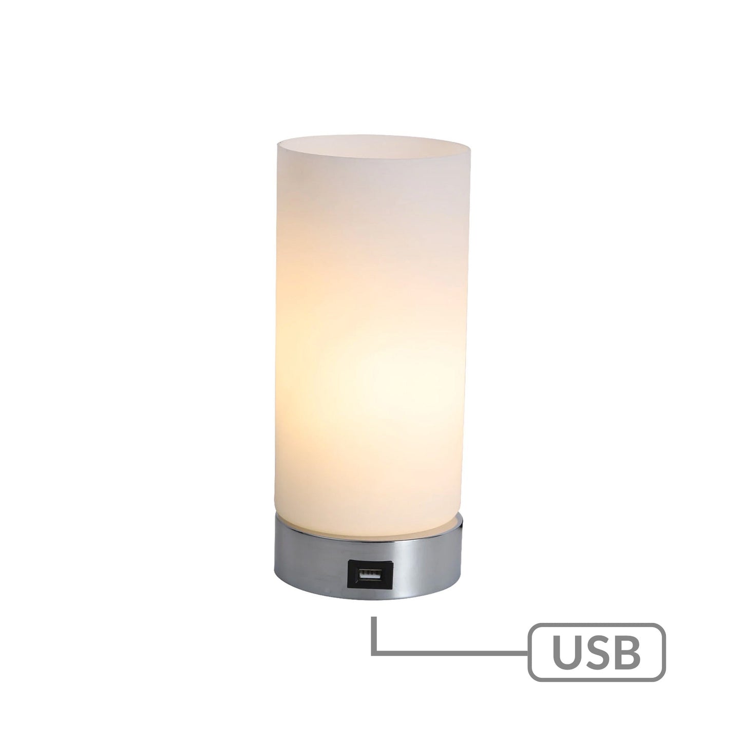 Julie Cylinder Touch Lamp 30H x10W x10D with USB Port, Opaque Glass Shade