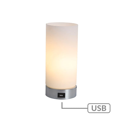 Julie Cylinder Touch Lamp 30H x10W x10D with USB Port, Opaque Glass Shade