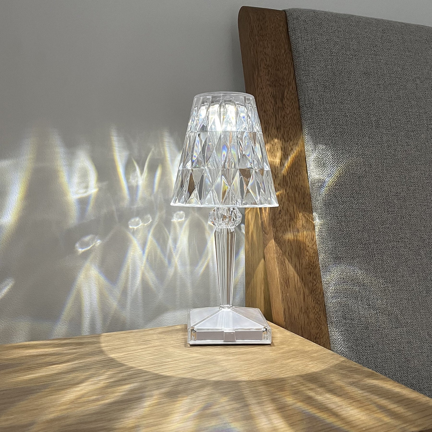Eugenia Touch Table Lamp, 26H x 12W x 12D cm, Clear Acrylic, Battery Operated - SuperSaverAU - view 3