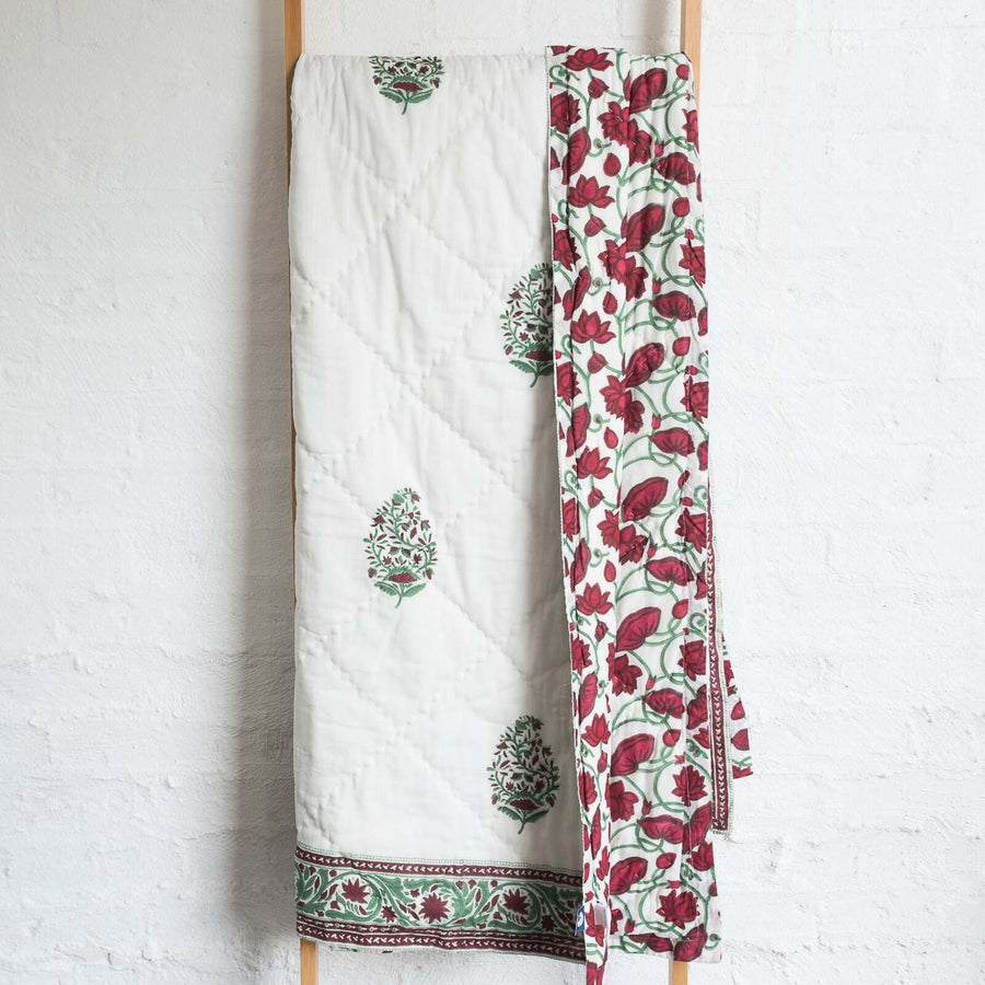Premium Kolka Kaner Reversible Cotton Coverlet - Ruby Queen