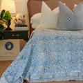 Premium Wild Flower Ocean Reversible Cotton Quilt - Blue King