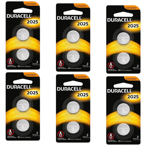 Duracell CR2025 3V Lithium Coin Batteries - 12 Pack
