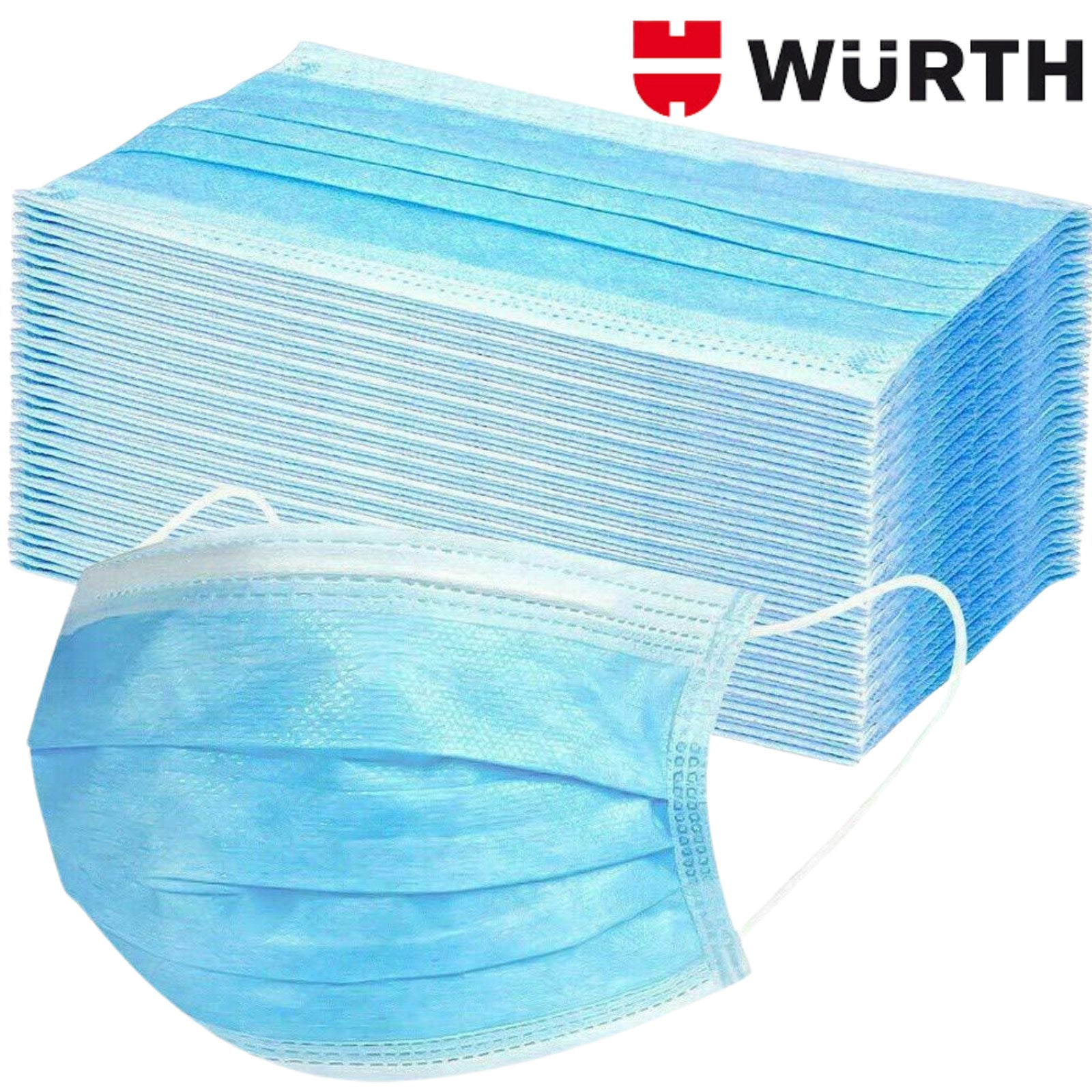 Wurth 3-Ply Disposable Surgical Face Masks, 100 pcs, BFE ≥ 95%, Latex-Free - SuperSaverAU - view 1