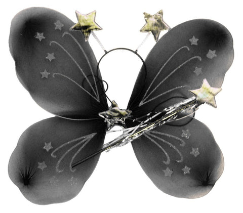 Premium Kids Fairy Butterfly Wing Costume Set - Black, 3 Piece