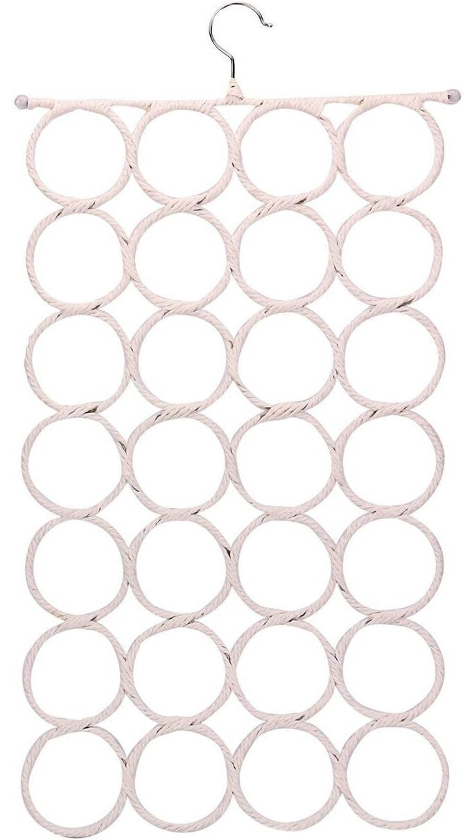 Premium 28 Hole Scarf Hanger Organiser with Swivel Hook - White