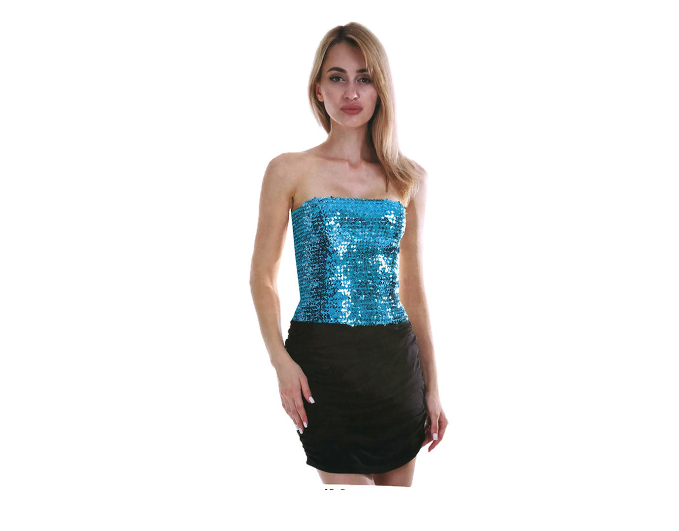 Premium Womens Sequin Bandeau Crop Top - Light Blue