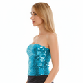 Premium Womens Sequin Bandeau Crop Top - Light Blue