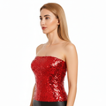 Womens SEQUIN BANDEAU CROP TOP Sparkling Sparkly Costume Tube - Red - SuperSaverAU - view 3