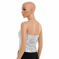 Womens SEQUIN BANDEAU CROP TOP Sparkling Sparkly Costume Tube - Silver - SuperSaverAU - view 3