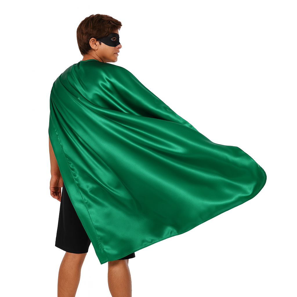 Premium Long Satin Costume Cape - Green, 166cm