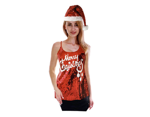 Womens Christmas Sequin Singlet Camisole - One Size Fits Most - SuperSaverAU - view 1