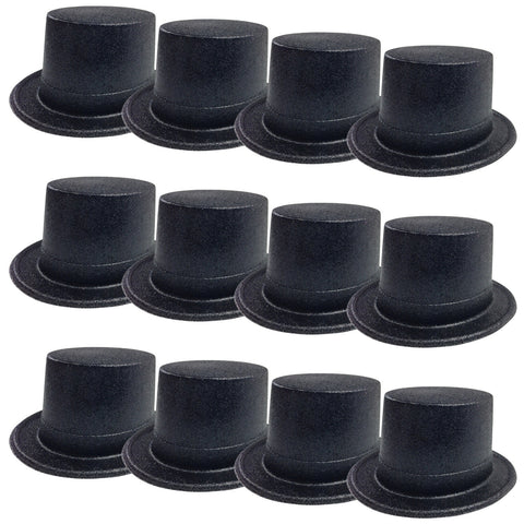 Premium Glitter Top Hats - Black, 12 Pack